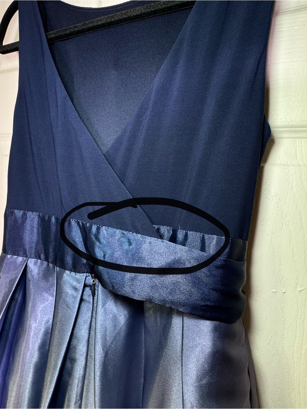 SL Fashions Navy to Sky Blue Ombre Satin Maxi Dress - Picture 9 of 12